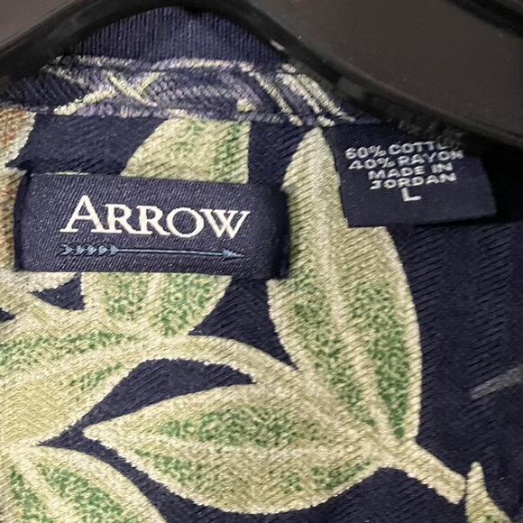Arrow Hawaiian Navy Blue Polo Shirt‎ Rayon Blend Large - Picture 3 of 4